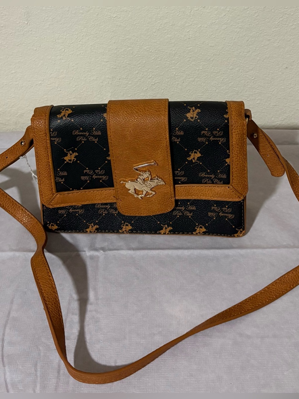 Beverly Hills Polo Club Black and Tan Logo Crossbody Bag